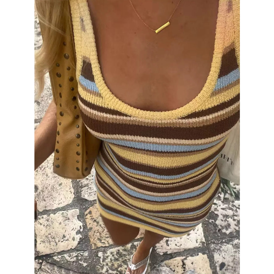 Striped Scoop Neck Knit Mini Dress Apparel and Accessories