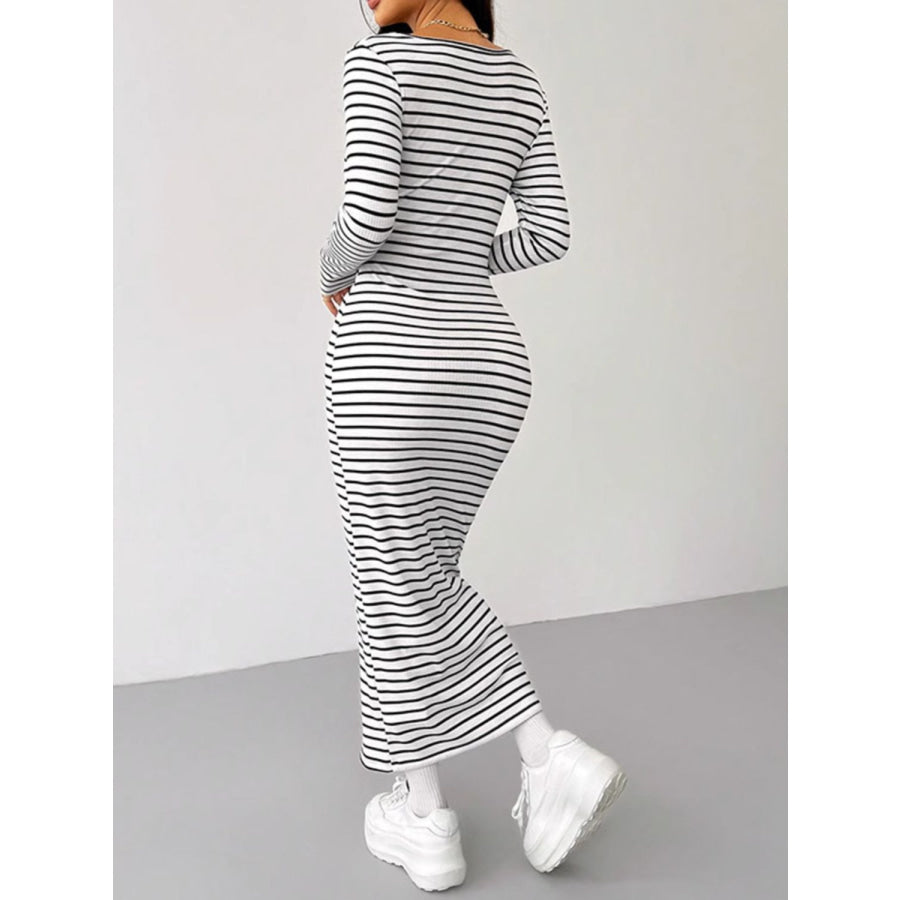 Striped Scoop Neck Long Sleeve Midi Tee Dress Apparel and Accessories