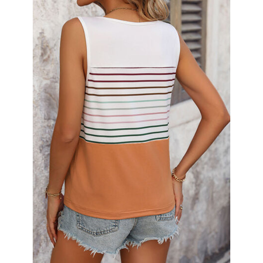 Striped Scoop Neck Wide Strap Tank White / S Apparel and Accessories