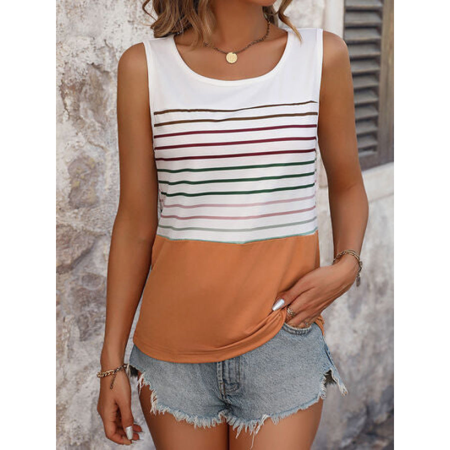 Striped Scoop Neck Wide Strap Tank White / S Apparel and Accessories