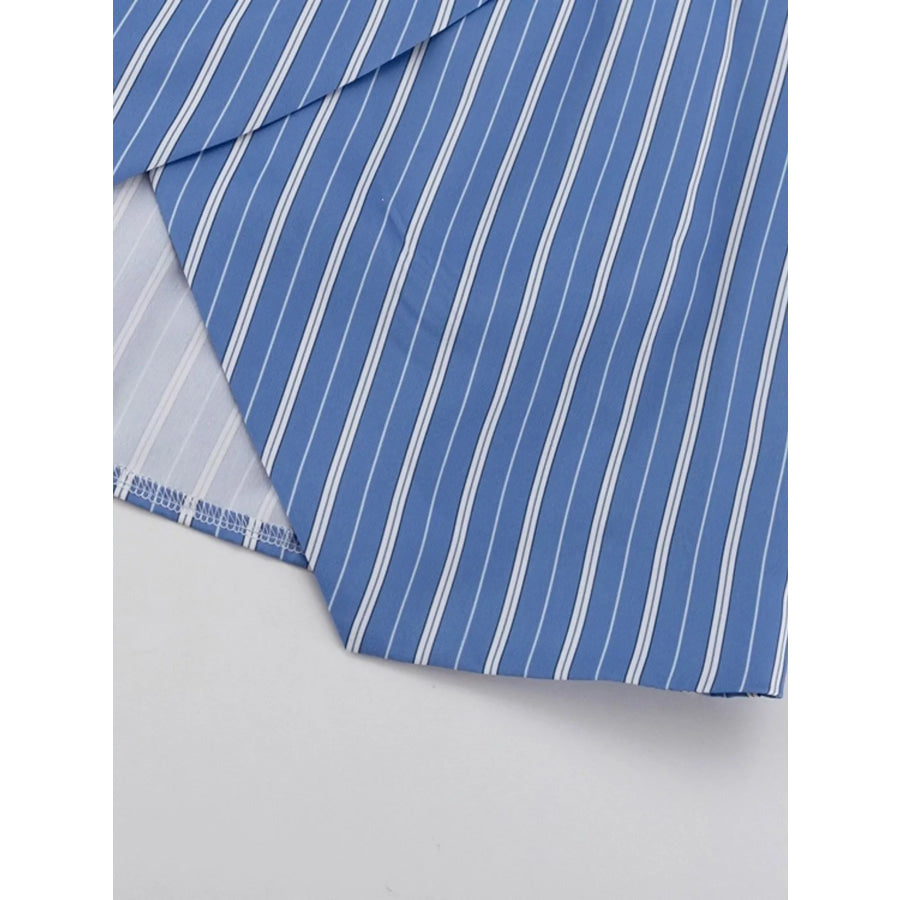 Striped Shirt and Asymmetrical Mini Skirt Set Apparel and Accessories