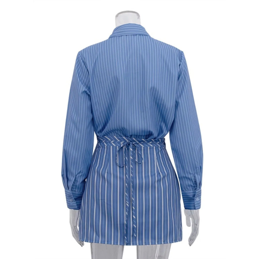 Striped Shirt and Asymmetrical Mini Skirt Set Apparel and Accessories
