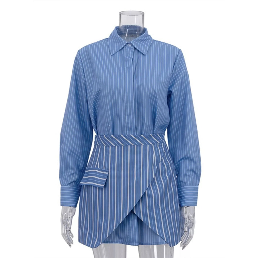 Striped Shirt and Asymmetrical Mini Skirt Set Apparel and Accessories