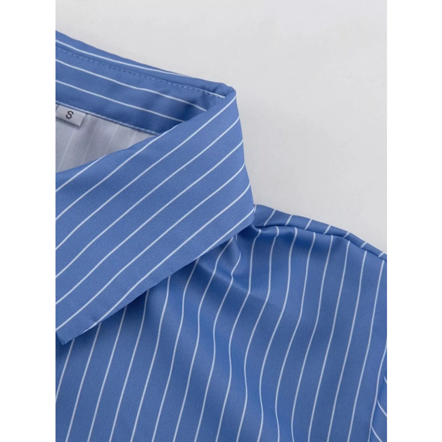 Striped Shirt and Asymmetrical Mini Skirt Set Apparel and Accessories