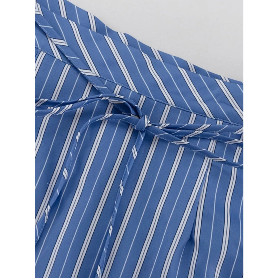 Striped Shirt and Asymmetrical Mini Skirt Set Apparel and Accessories