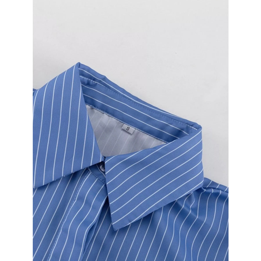 Striped Shirt and Asymmetrical Mini Skirt Set Apparel and Accessories