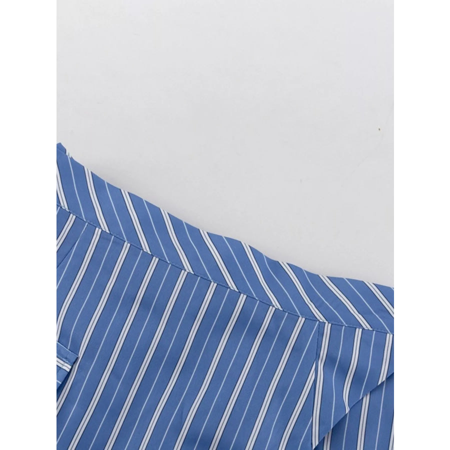 Striped Shirt and Asymmetrical Mini Skirt Set Apparel and Accessories