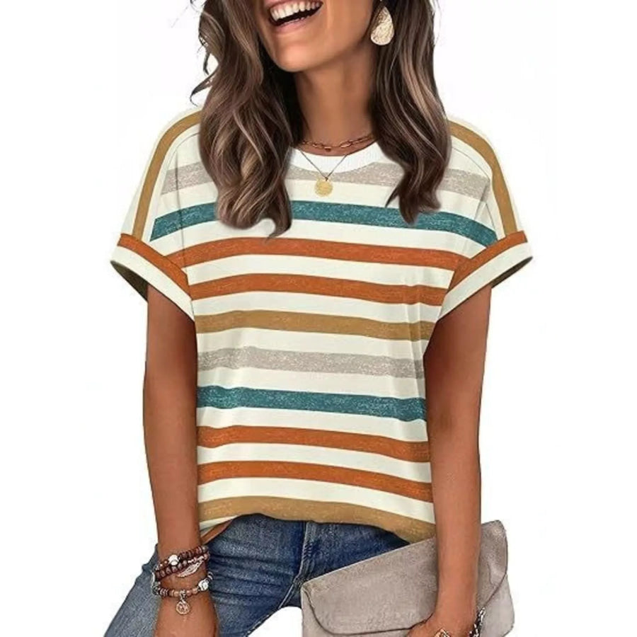 Striped Short Sleeve Casual T-Shirt Apparel and Accessories
