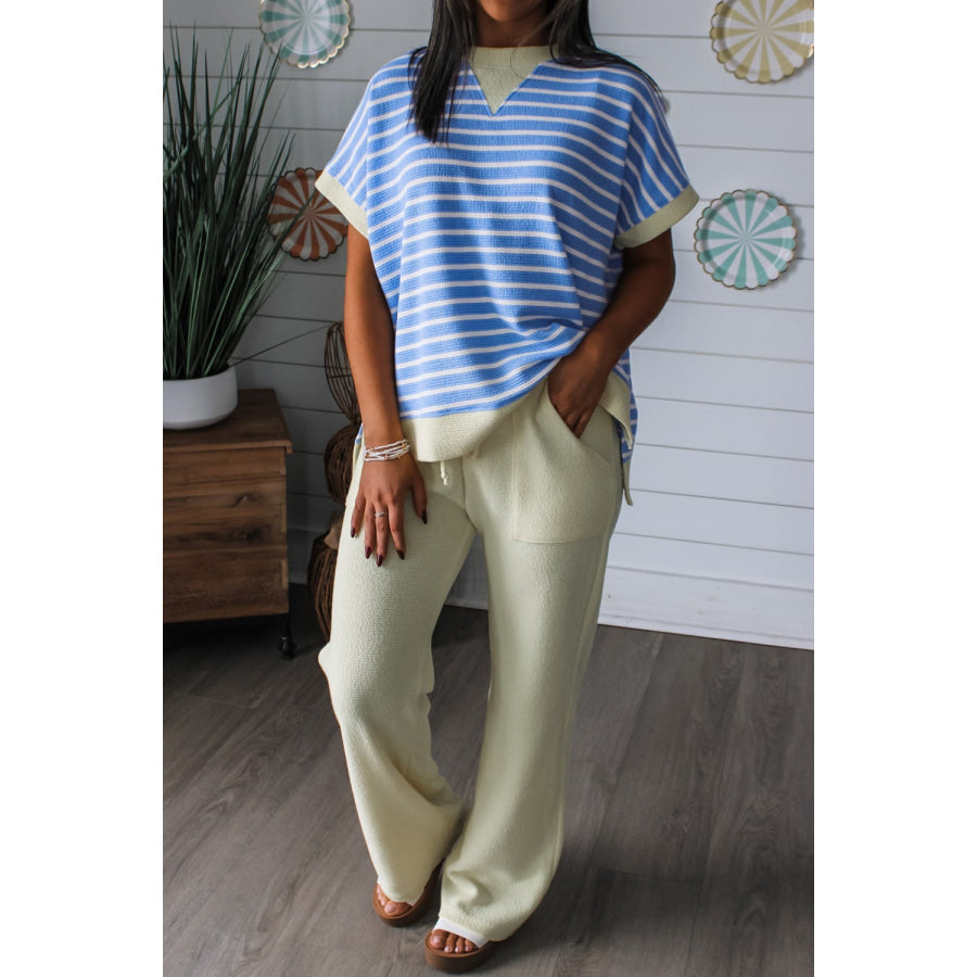 Striped Short Sleeve Casual Top Apparel and Accessories