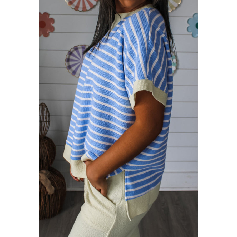 Striped Short Sleeve Casual Top Apparel and Accessories