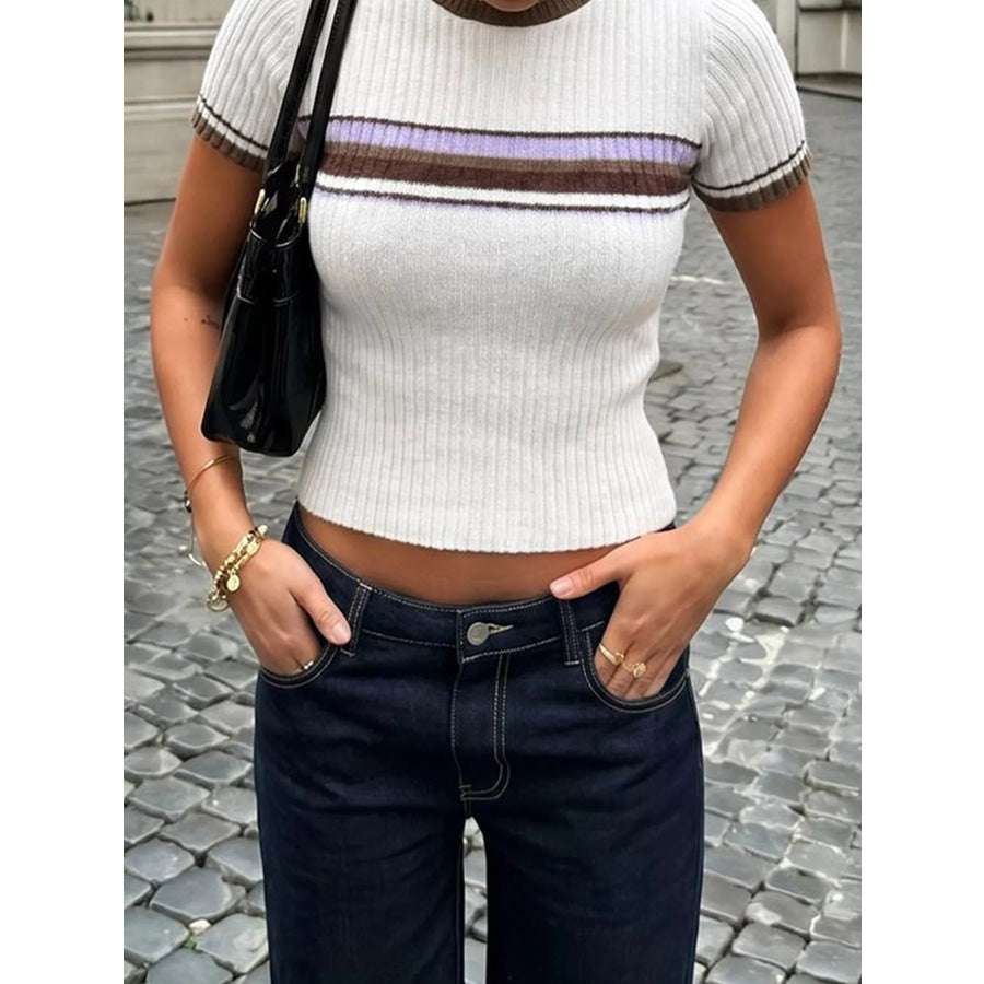 Striped Short Sleeve Knit Top Apparel and Accessories