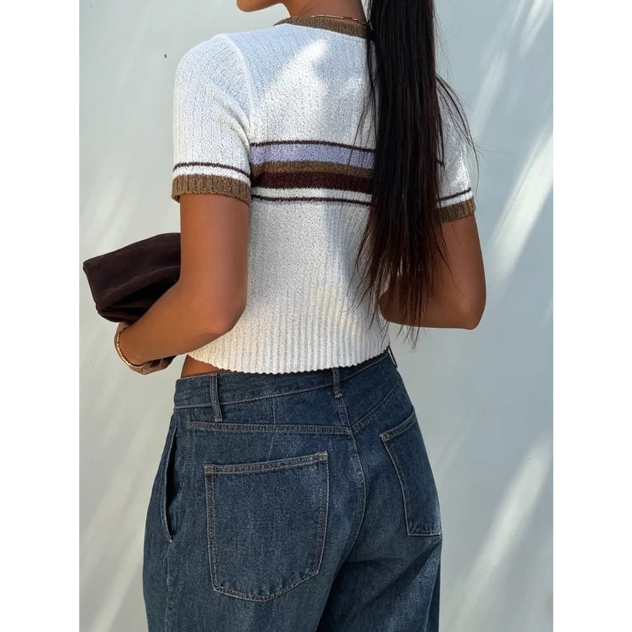 Striped Short Sleeve Knit Top Apparel and Accessories