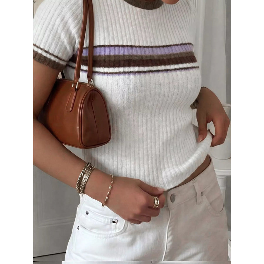 Striped Short Sleeve Knit Top Apparel and Accessories