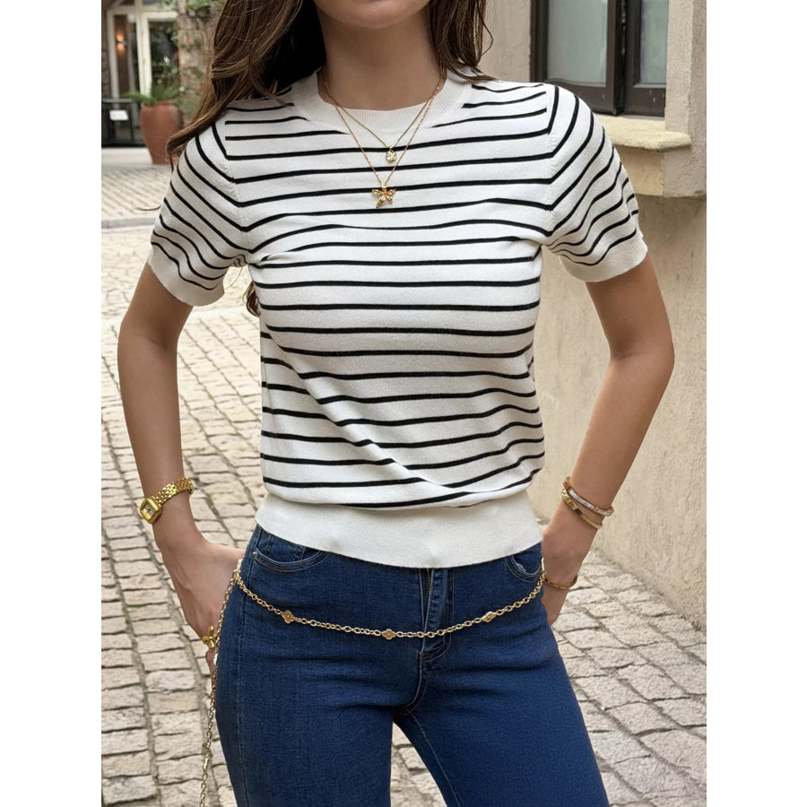 Striped Short-Sleeve Knit Top Apparel and Accessories