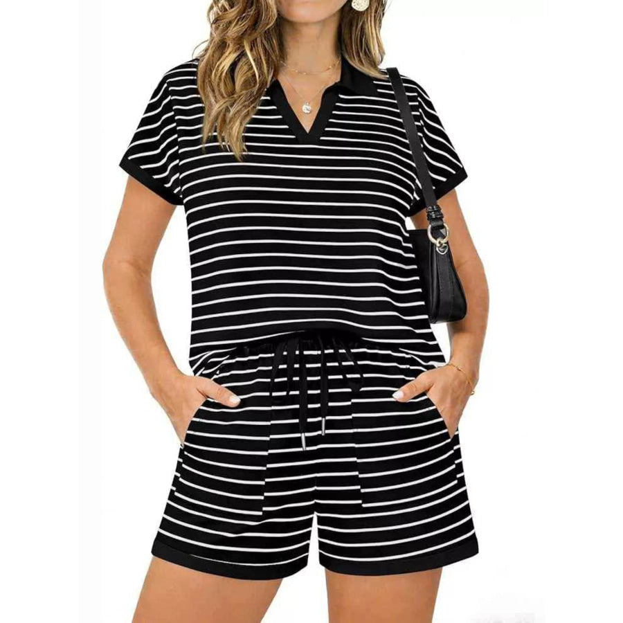 Striped Short Sleeve Polo and Shorts Set Apparel and Accessories