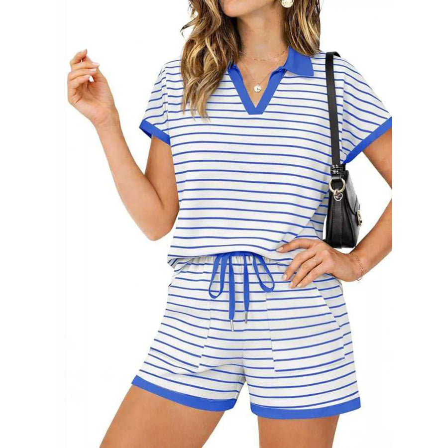 Striped Short Sleeve Polo and Shorts Set Apparel and Accessories