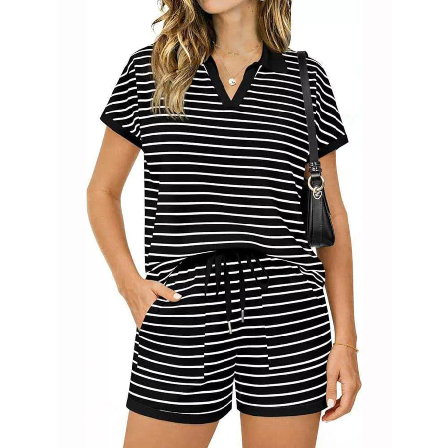 Striped Short Sleeve Polo and Shorts Set Apparel and Accessories