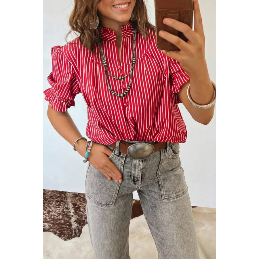 Striped Short Sleeve Shirt Strawberry / S Apparel and Accessories