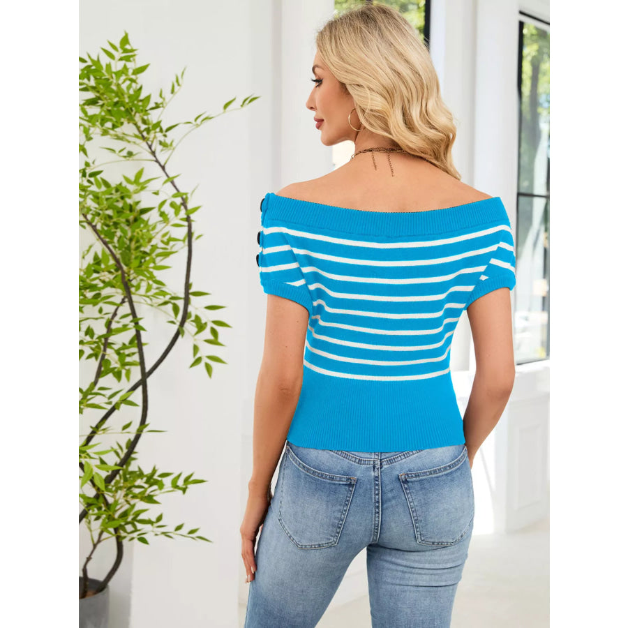 Striped Short Sleeve Sweater Apparel and Accessories