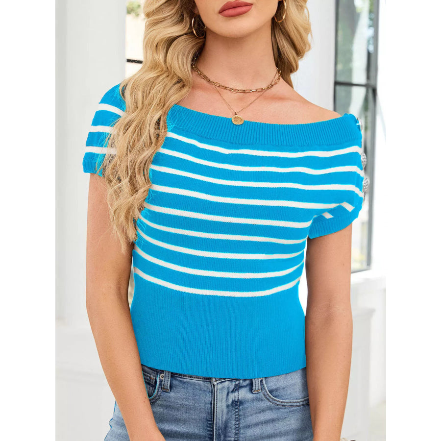Striped Short Sleeve Sweater Apparel and Accessories