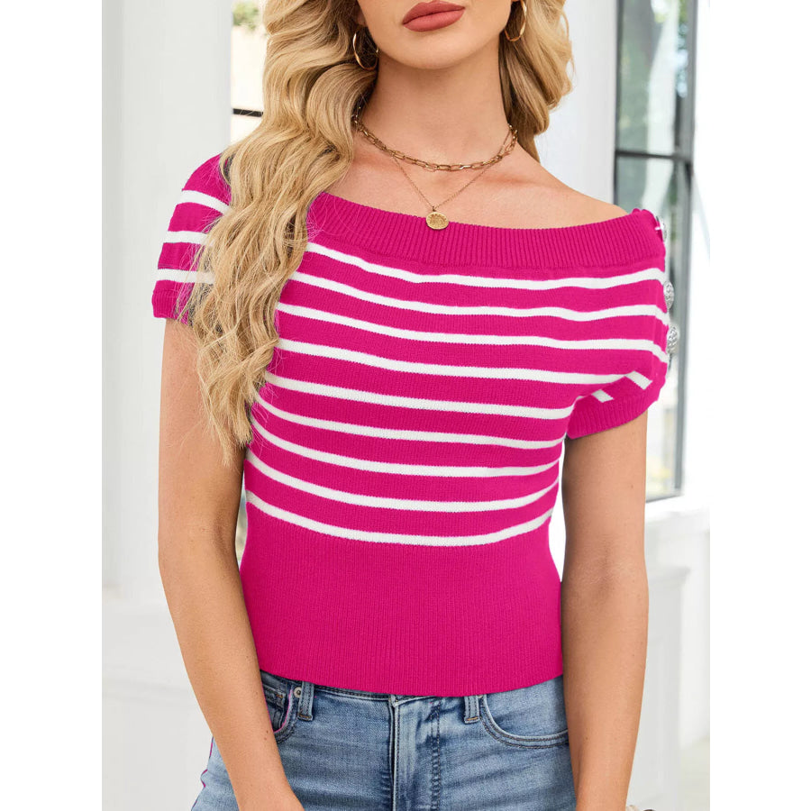 Striped Short Sleeve Sweater Apparel and Accessories