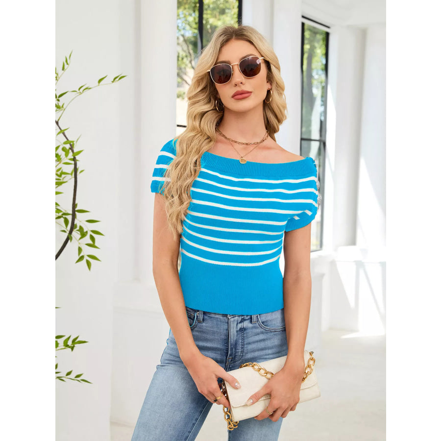 Striped Short Sleeve Sweater Apparel and Accessories