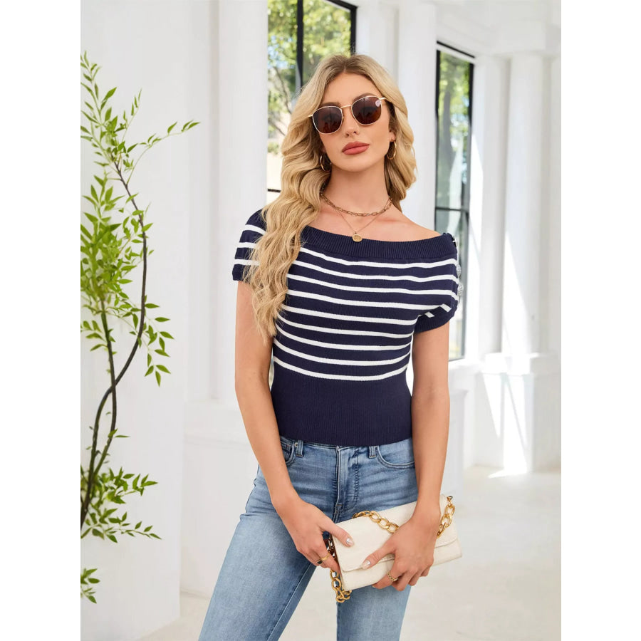 Striped Short Sleeve Sweater Apparel and Accessories