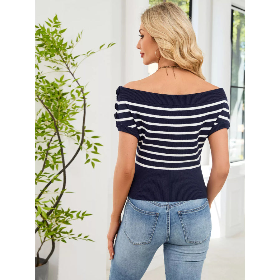 Striped Short Sleeve Sweater Apparel and Accessories