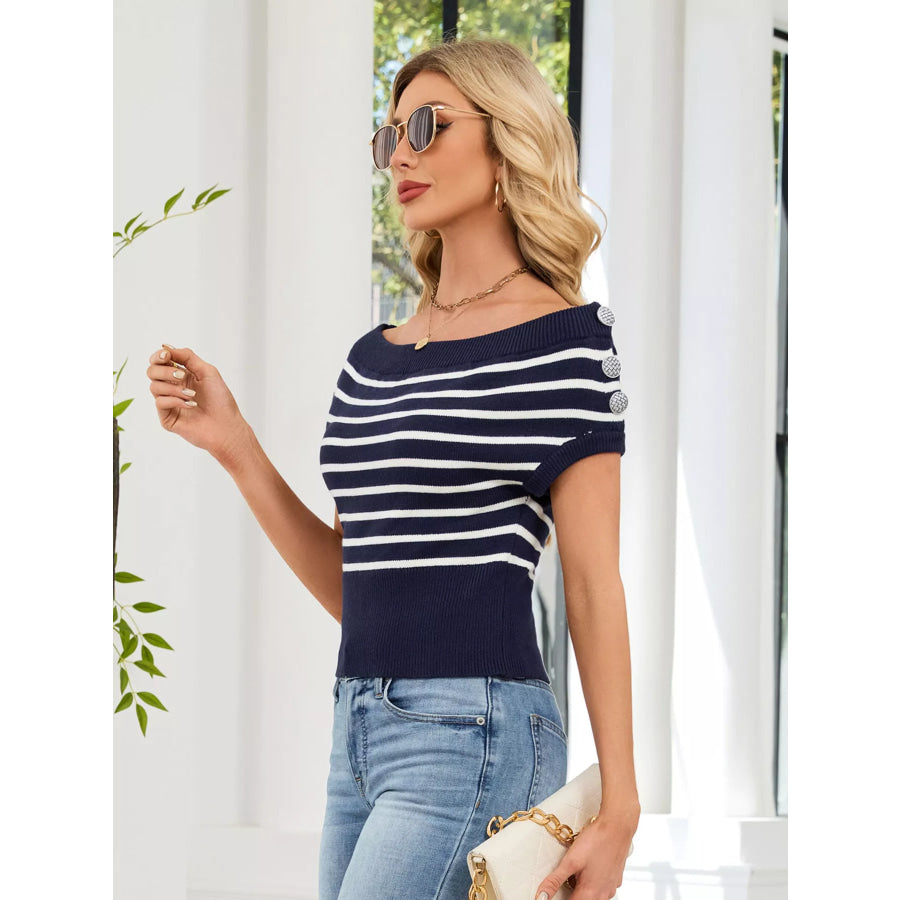 Striped Short Sleeve Sweater Apparel and Accessories