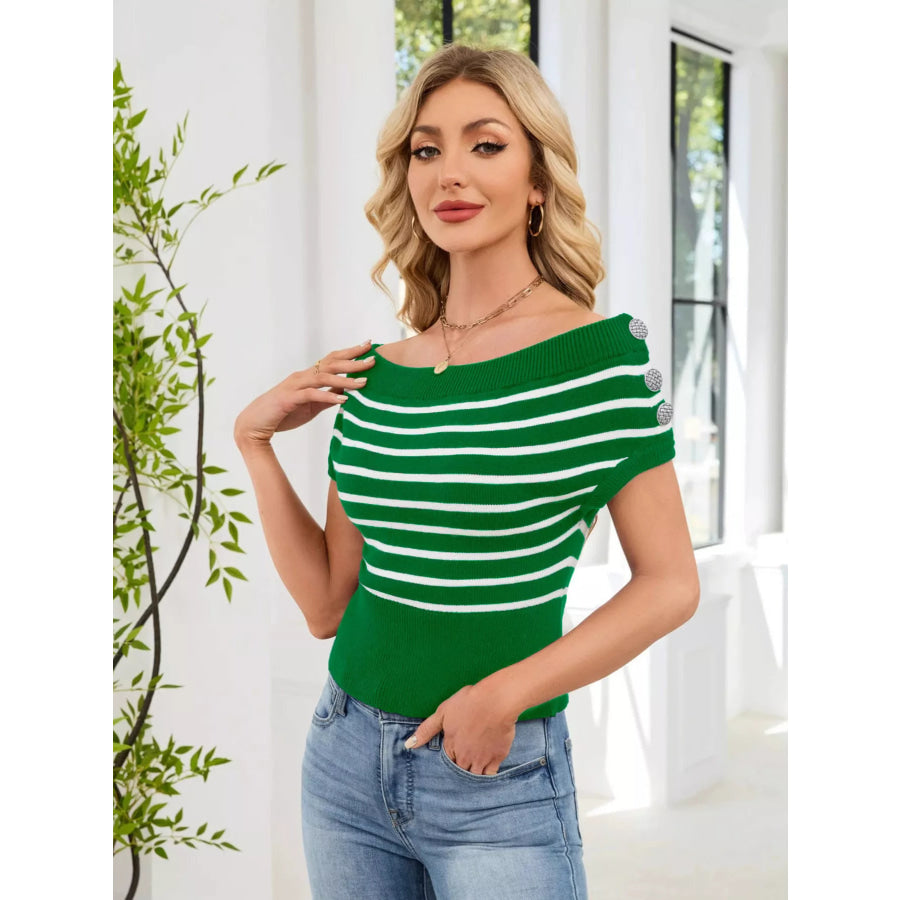 Striped Short Sleeve Sweater Green / S Apparel and Accessories
