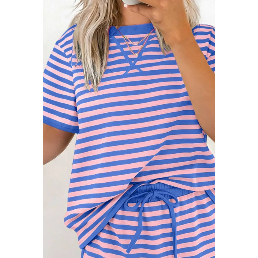 Striped Short Sleeve Tee and Shorts Set Apparel and Accessories