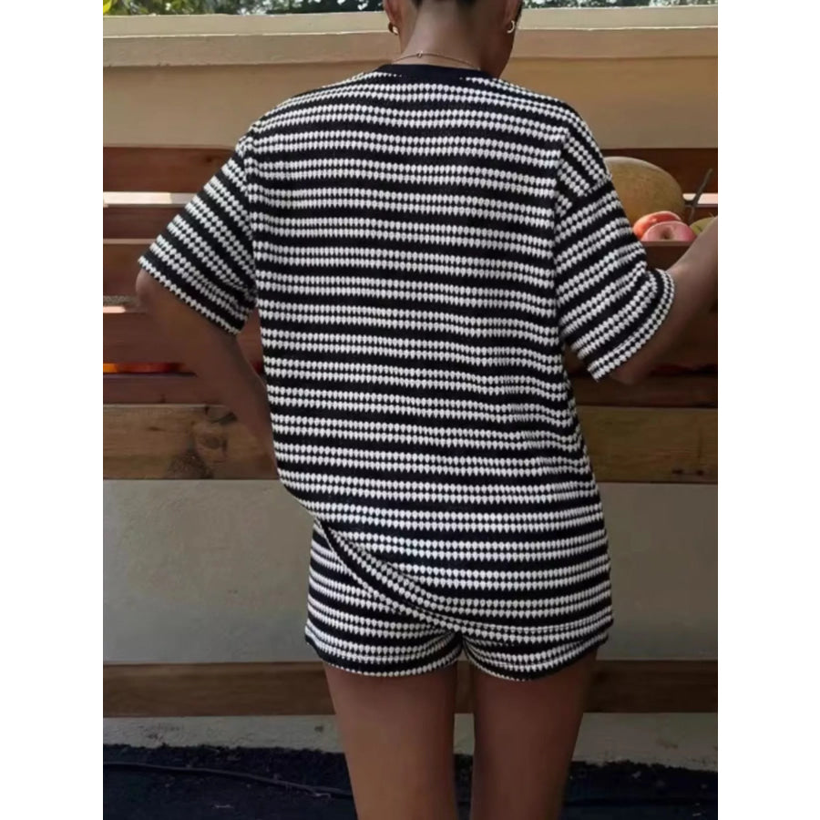 Striped Short Sleeve Top and Shorts Set Apparel and Accessories