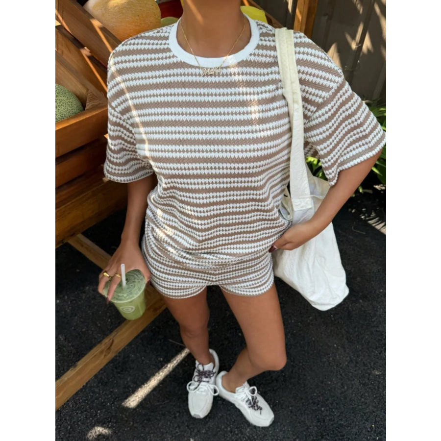 Striped Short Sleeve Top and Shorts Set Apparel and Accessories