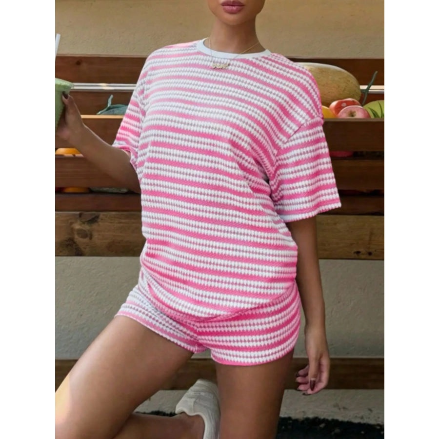 Striped Short Sleeve Top and Shorts Set Apparel and Accessories