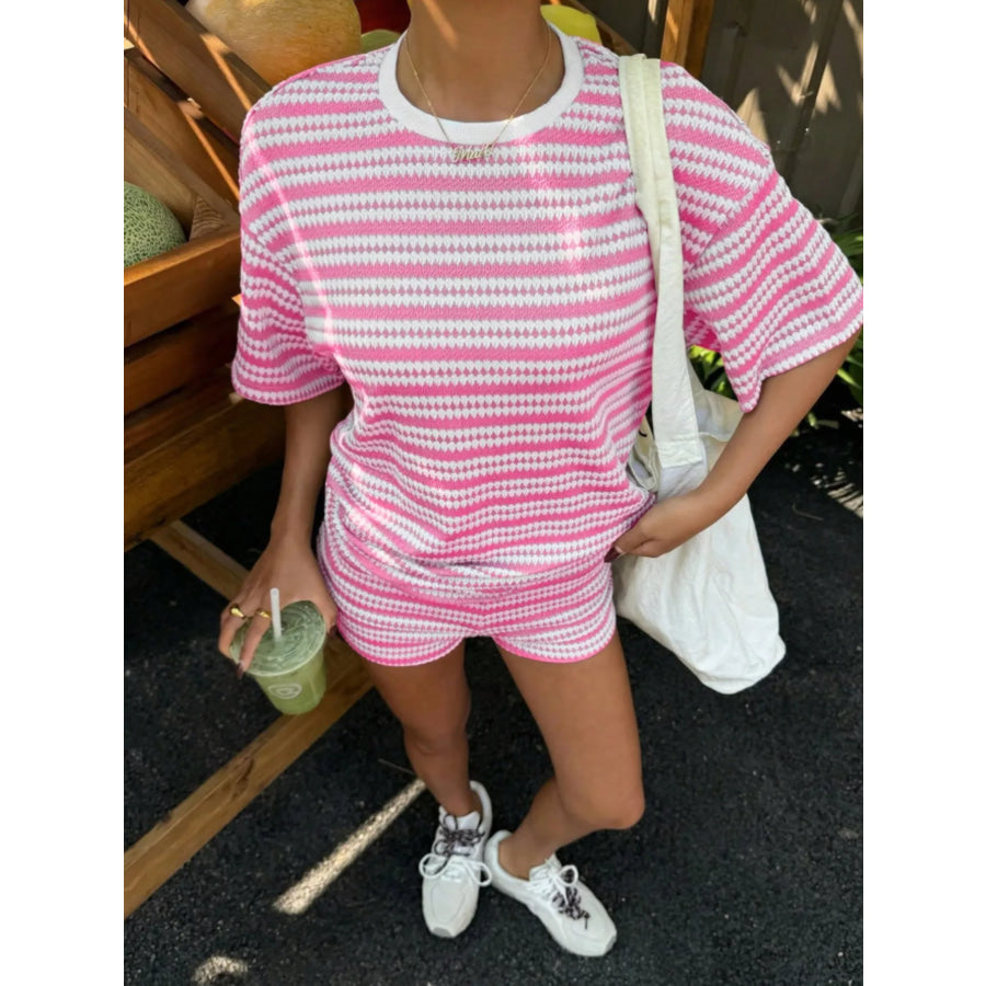 Striped Short Sleeve Top and Shorts Set Apparel and Accessories