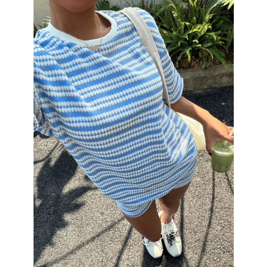 Striped Short Sleeve Top and Shorts Set Apparel and Accessories