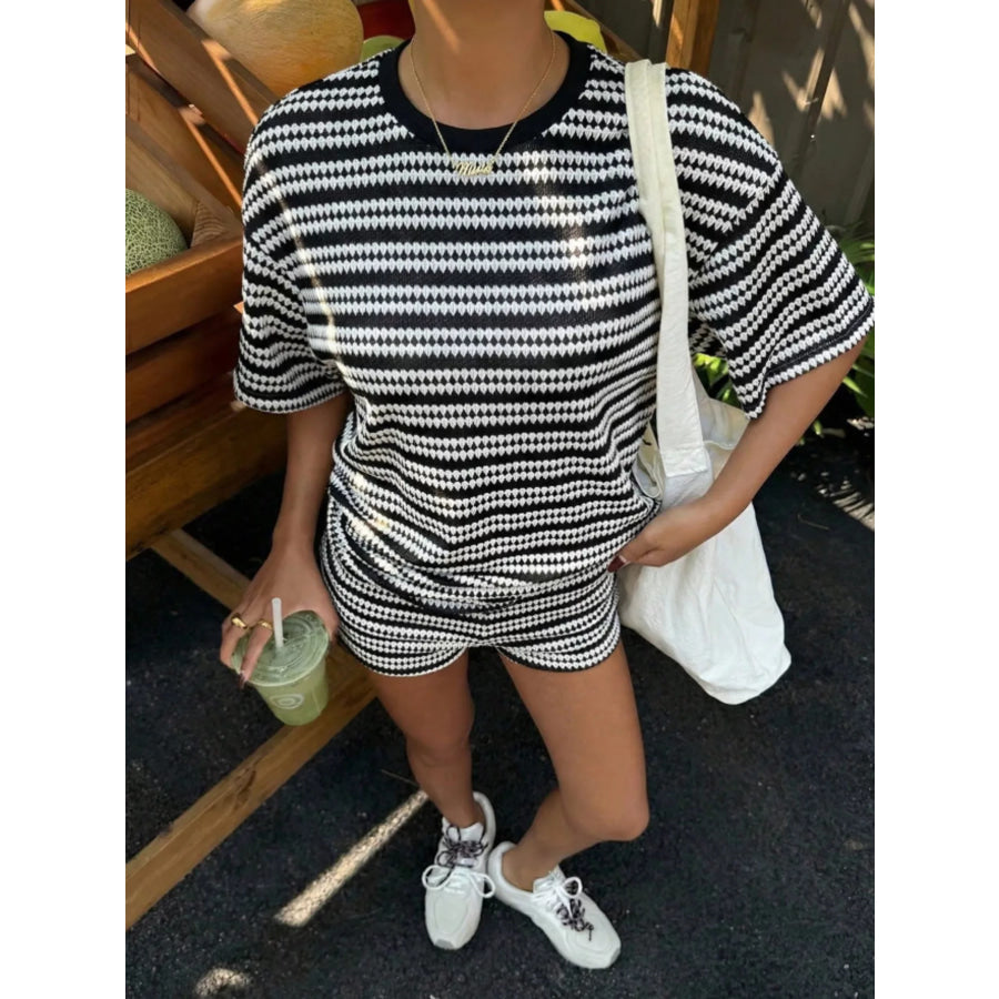 Striped Short Sleeve Top and Shorts Set Apparel and Accessories