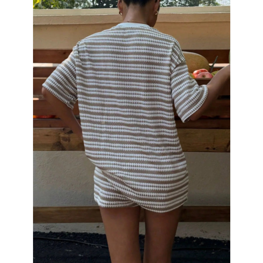 Striped Short Sleeve Top and Shorts Set Apparel and Accessories