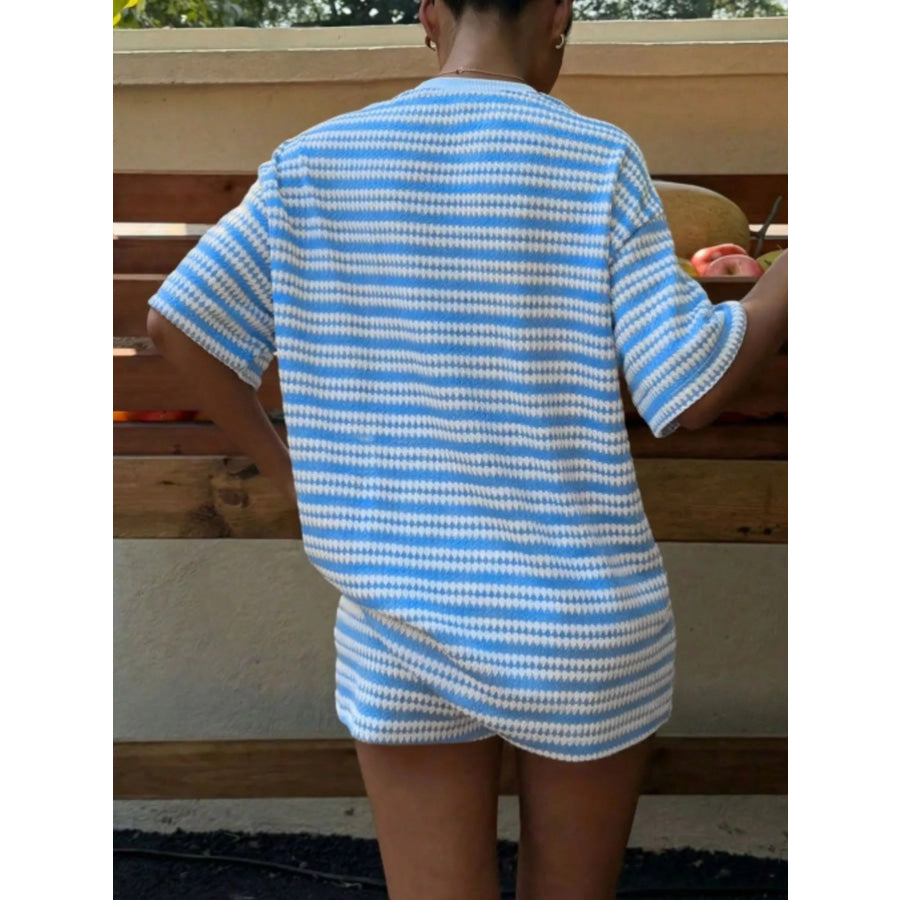 Striped Short Sleeve Top and Shorts Set Apparel and Accessories