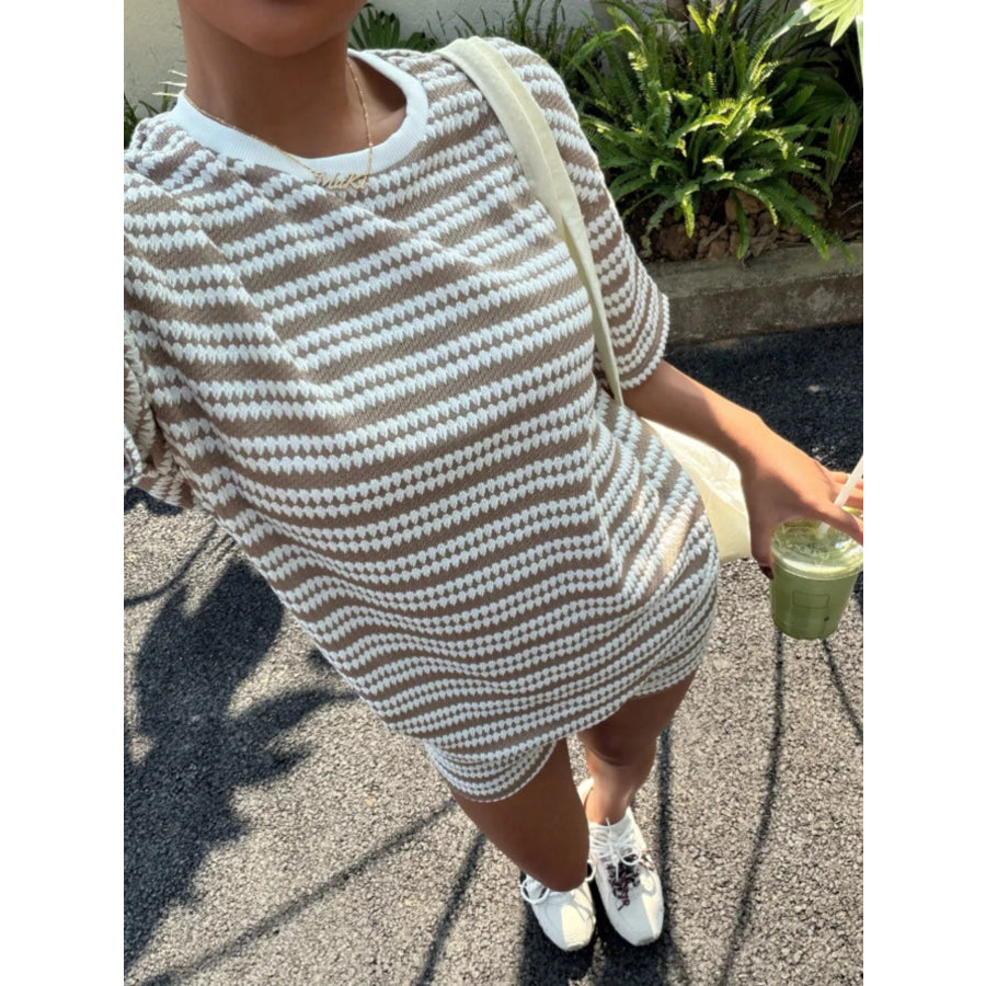 Striped Short Sleeve Top and Shorts Set Apparel and Accessories