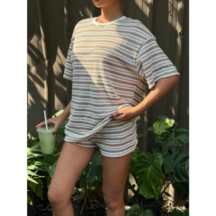Striped Short Sleeve Top and Shorts Set Apparel and Accessories