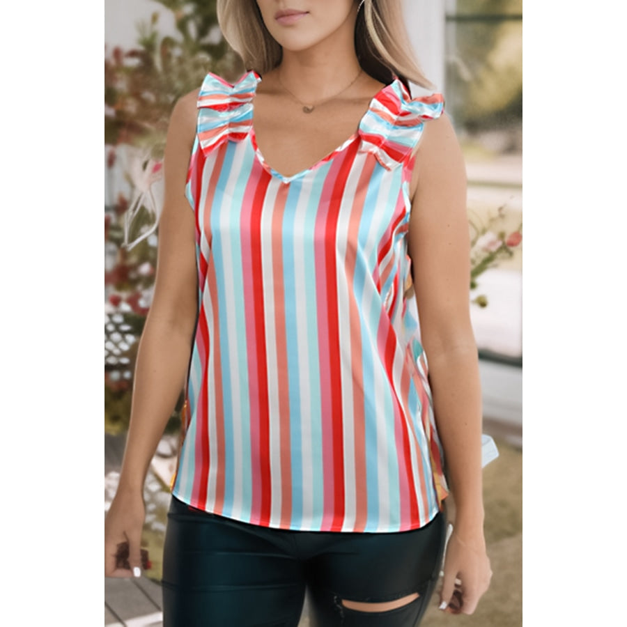 Striped Shoulder Detail V-Neck Tank Multicolor / S