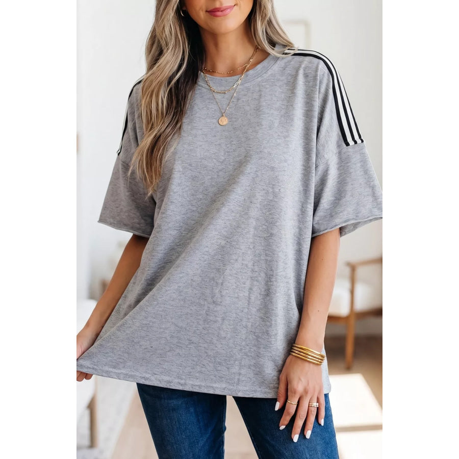 Striped Shoulder Relaxed Fit T-Shirt Apparel and Accessories