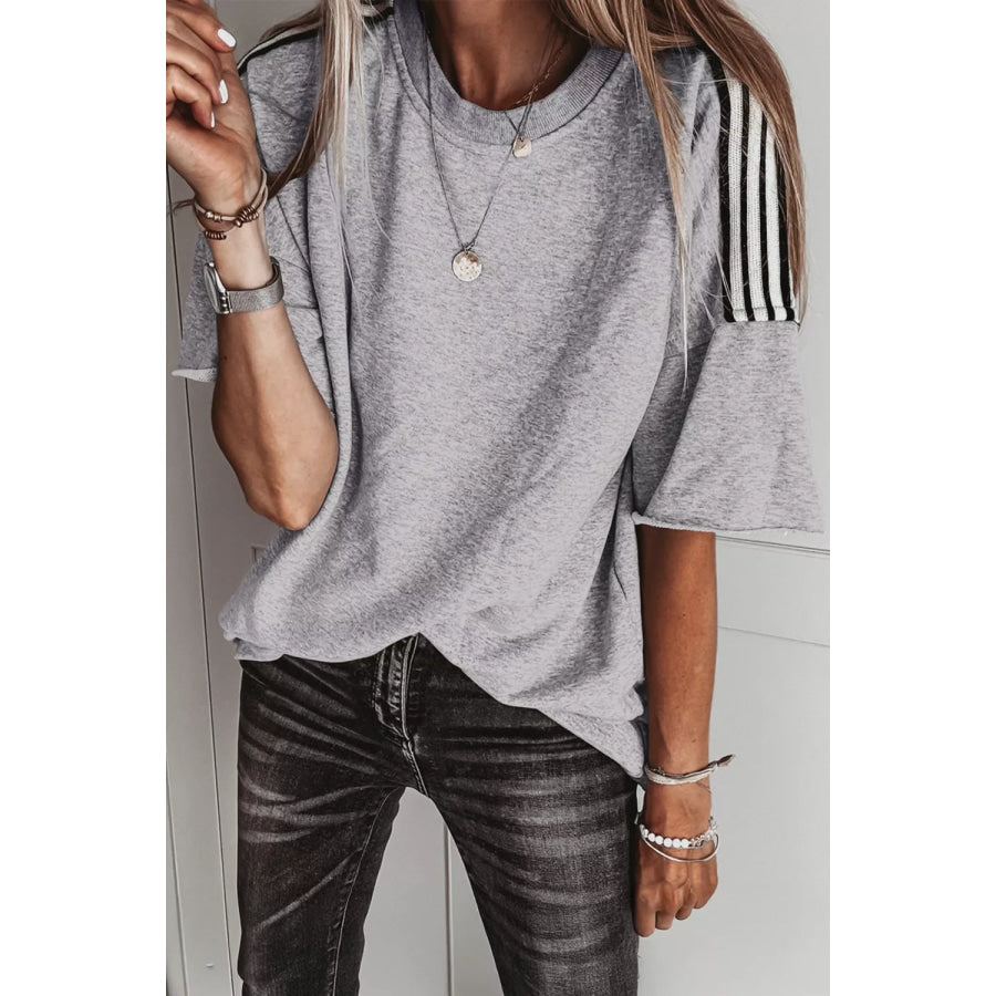 Striped Shoulder Relaxed Fit T-Shirt Apparel and Accessories