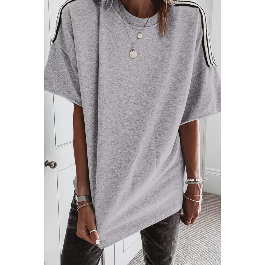 Striped Shoulder Relaxed Fit T-Shirt Apparel and Accessories