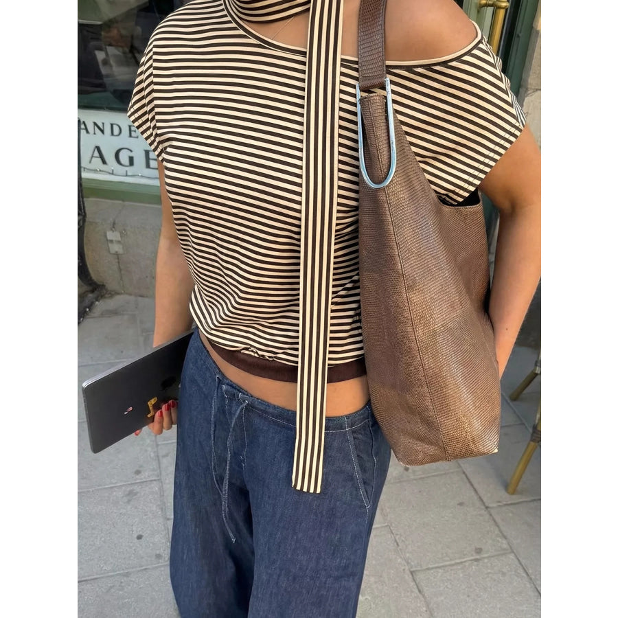 Striped Single Shoulder T-Shirt Apparel and Accessories