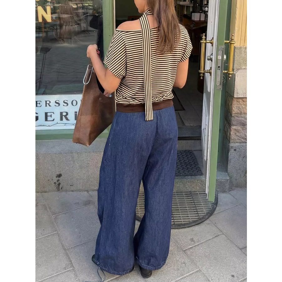 Striped Single Shoulder T-Shirt Apparel and Accessories
