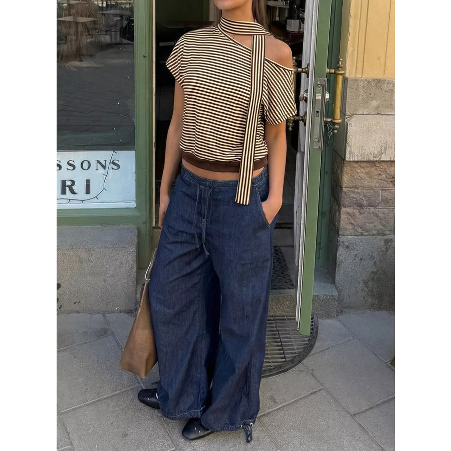 Striped Single Shoulder T-Shirt Apparel and Accessories