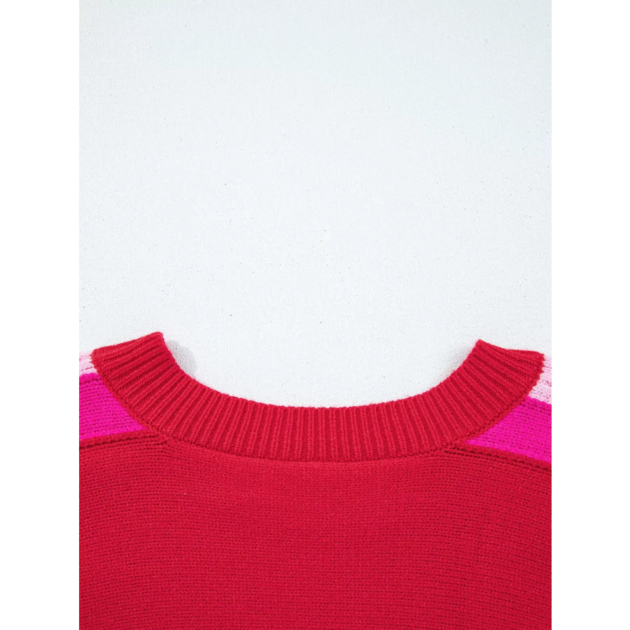 Striped Sleeve Crew Neck Sweater Apparel and Accessories