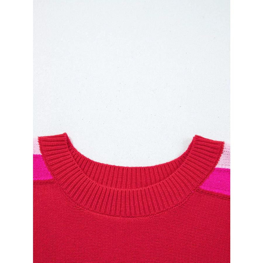 Striped Sleeve Crew Neck Sweater Apparel and Accessories